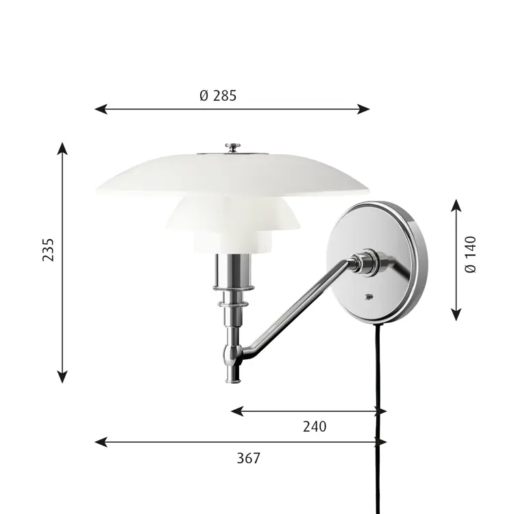 PH 3/2 Wandleuchte White Opal Glass