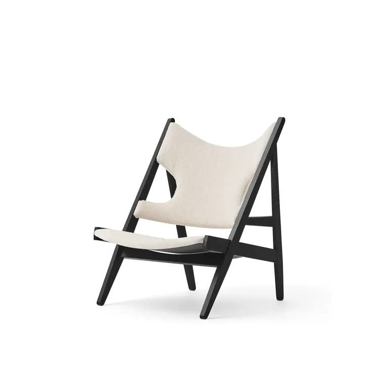 Knitting Lounge Chair, oak solid black, 4-Legs Base , Barnum Boucle 24 white