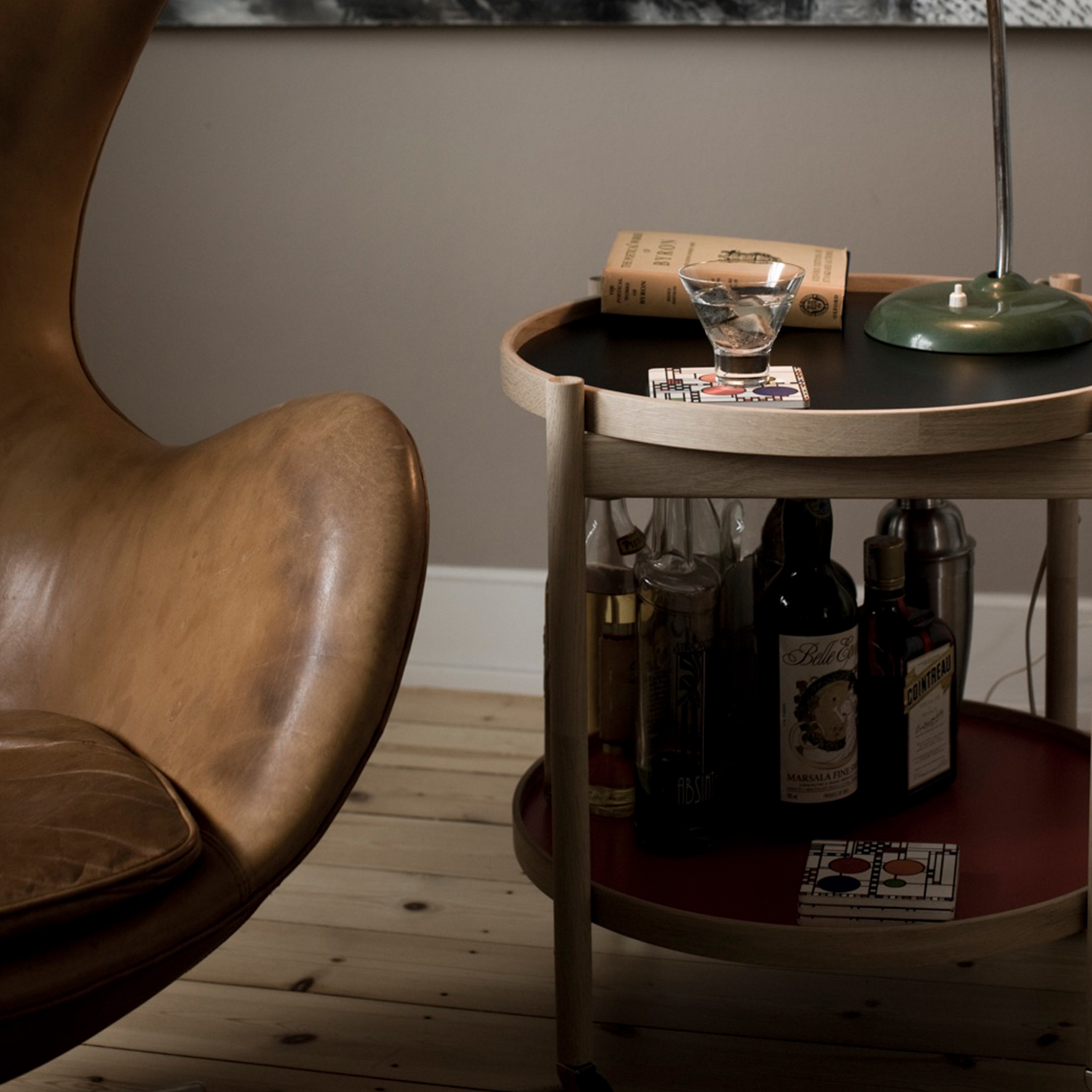 Bølling Tray Table Model 50, Walnut, Oil, Water / Blue, Dark Blue