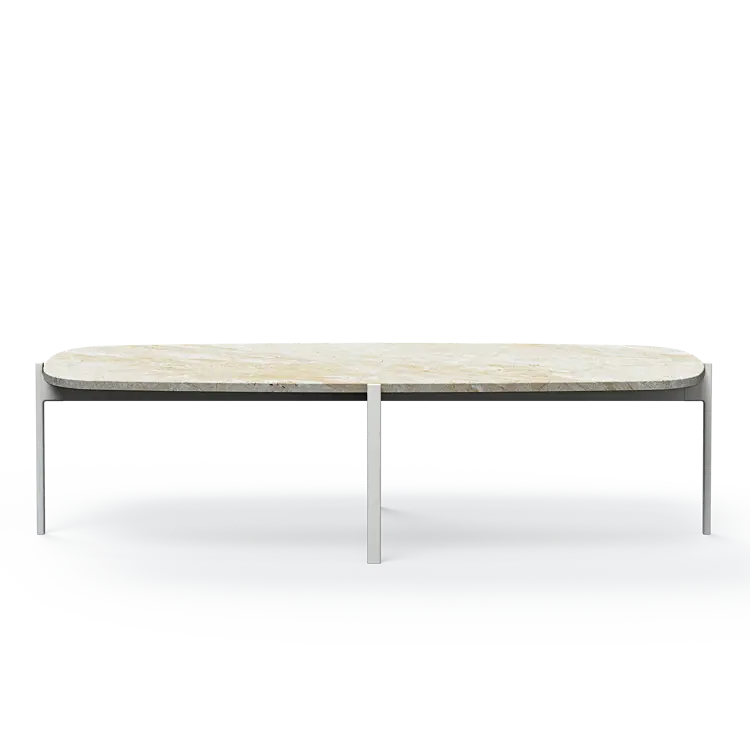 Ashler Couchtisch mit Steinplatte, Bootsförmig