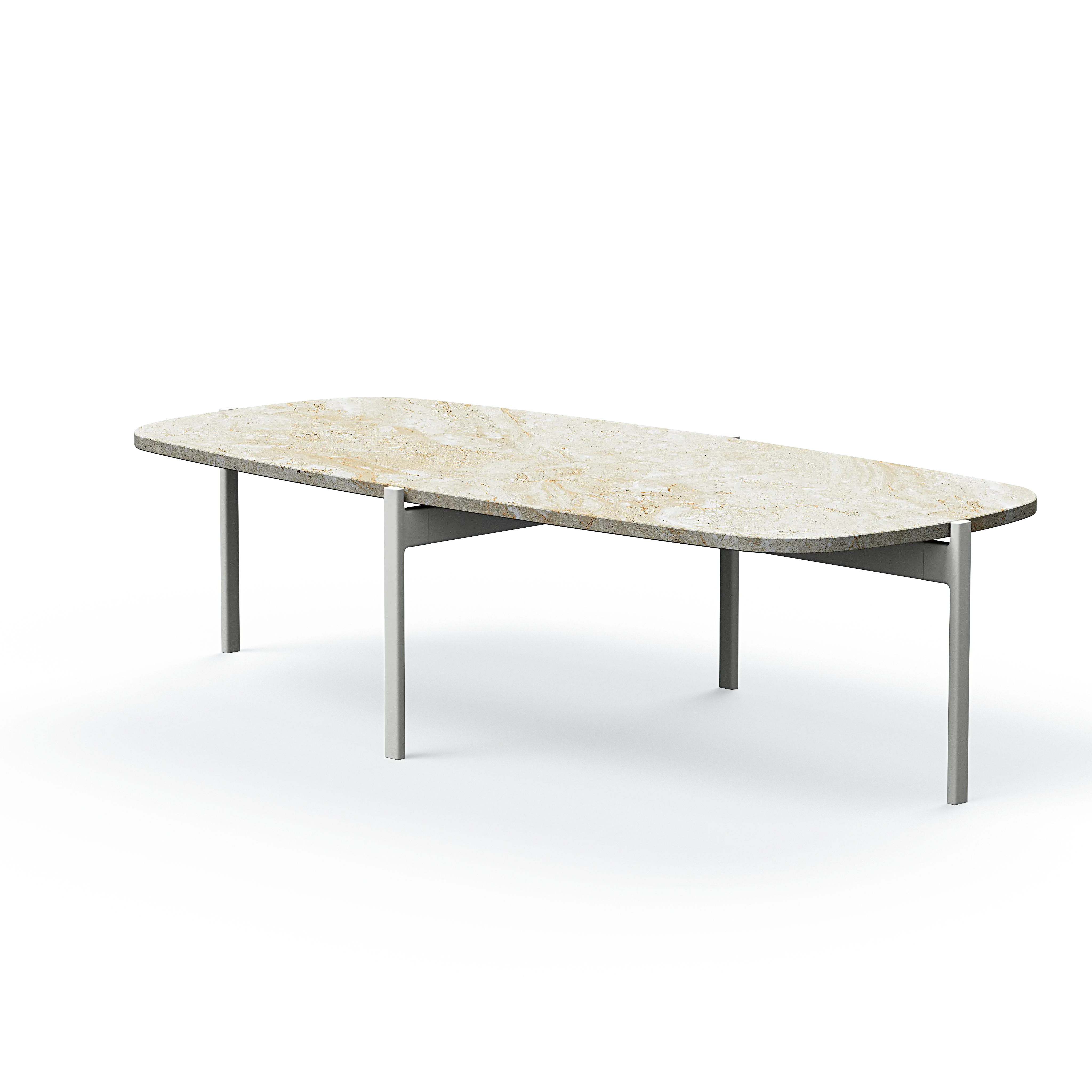 Ashler Couchtisch mit Steinplatte, Bootsförmig