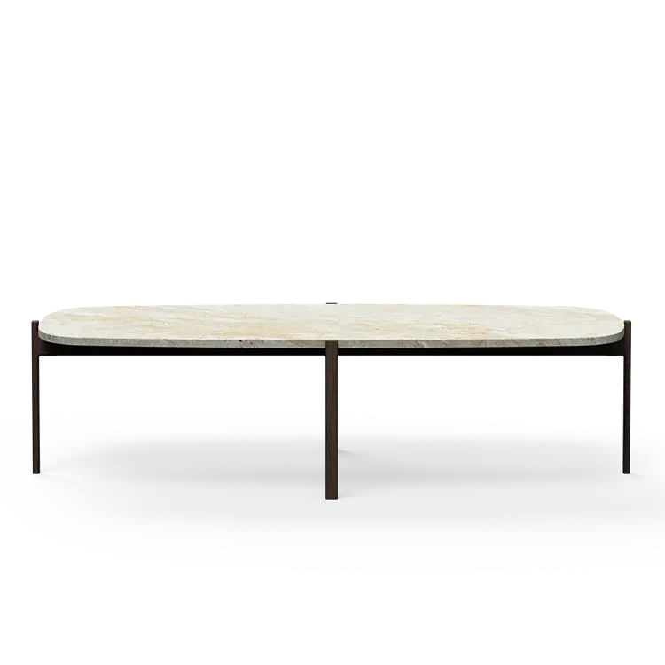 Ashler Couchtisch mit Steinplatte, Bootsförmig