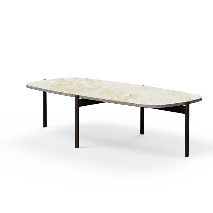 Ashler Couchtisch mit Steinplatte, Bootsförmig