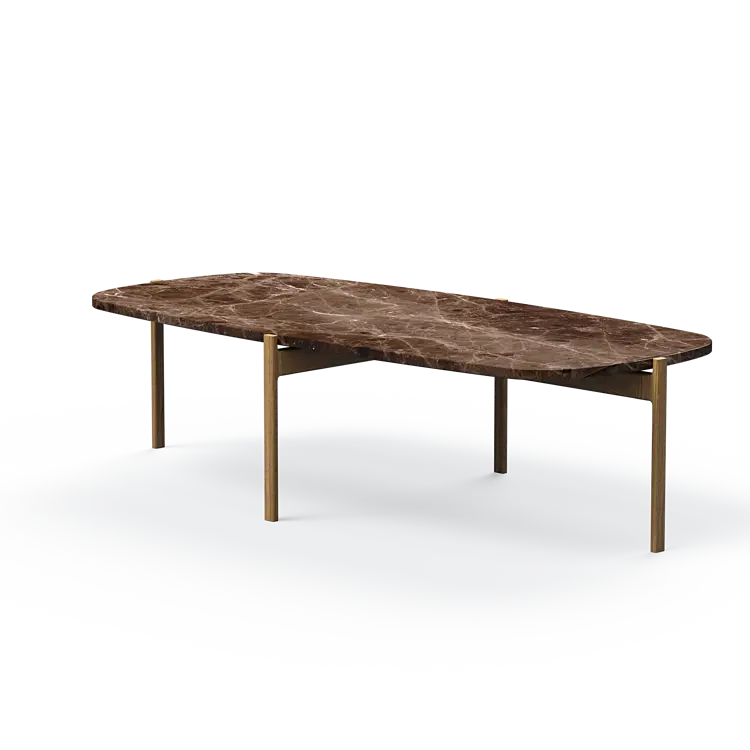 Ashler Couchtisch mit Steinplatte, Bootsförmig