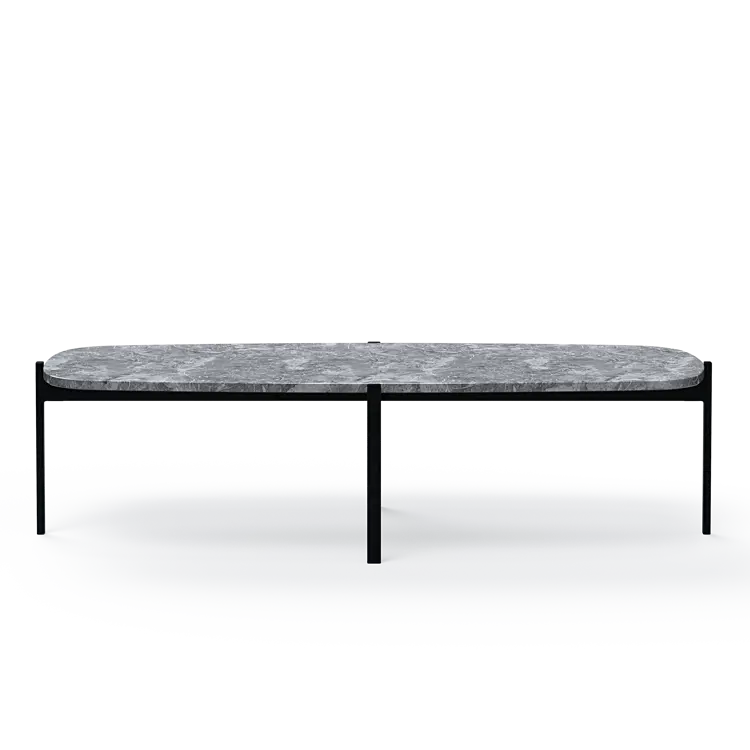 Ashler Couchtisch mit Steinplatte, Bootsförmig