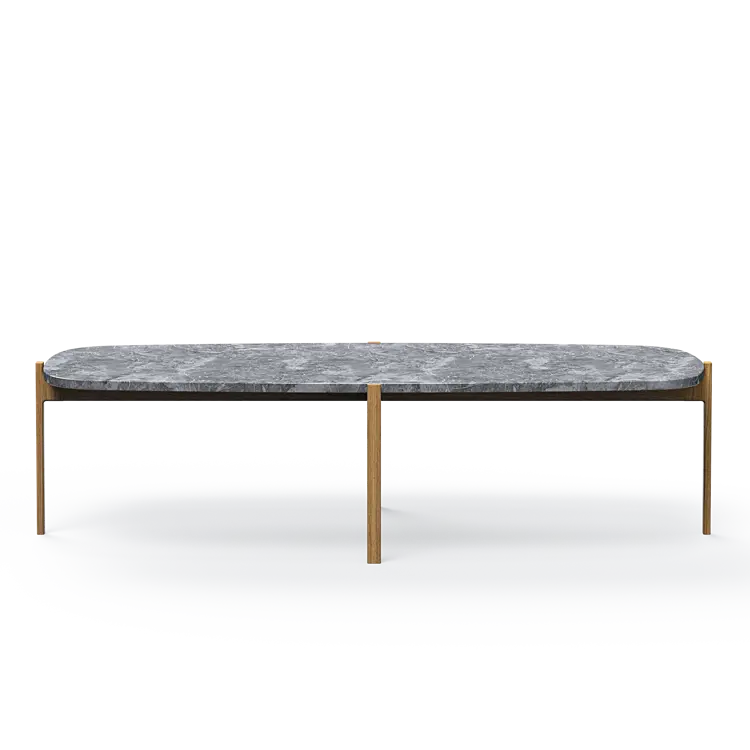 Ashler Couchtisch mit Steinplatte, Bootsförmig