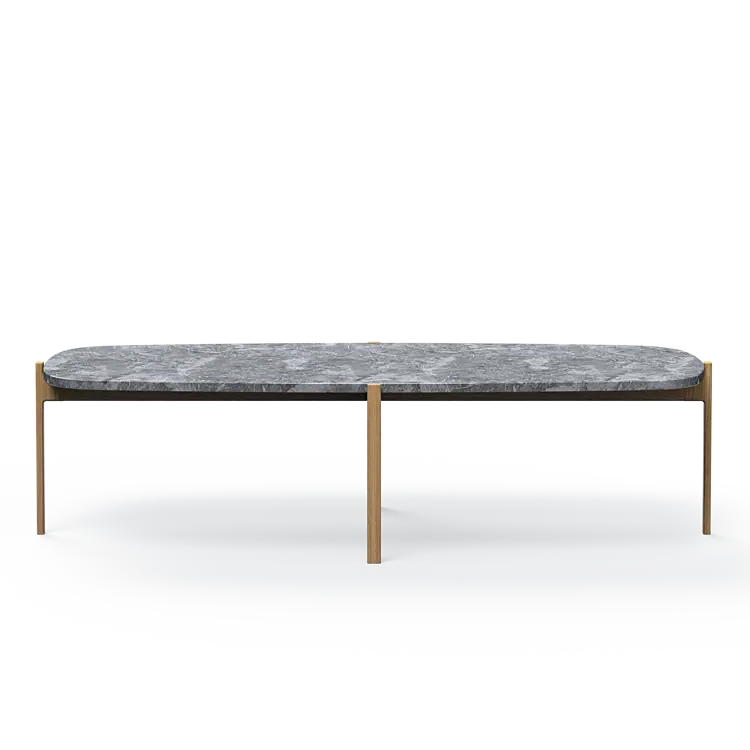 Ashler Couchtisch mit Steinplatte, Bootsförmig