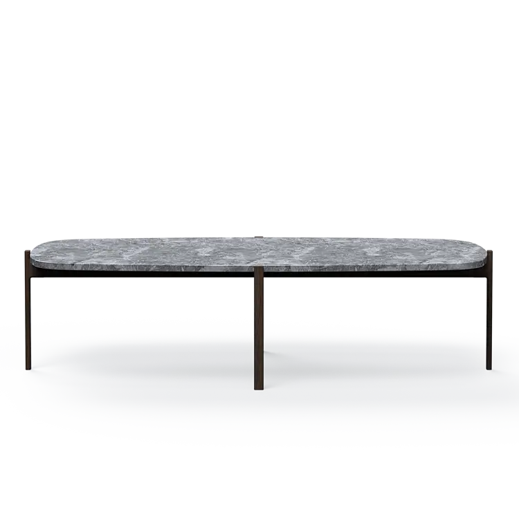 Ashler Couchtisch mit Steinplatte, Bootsförmig