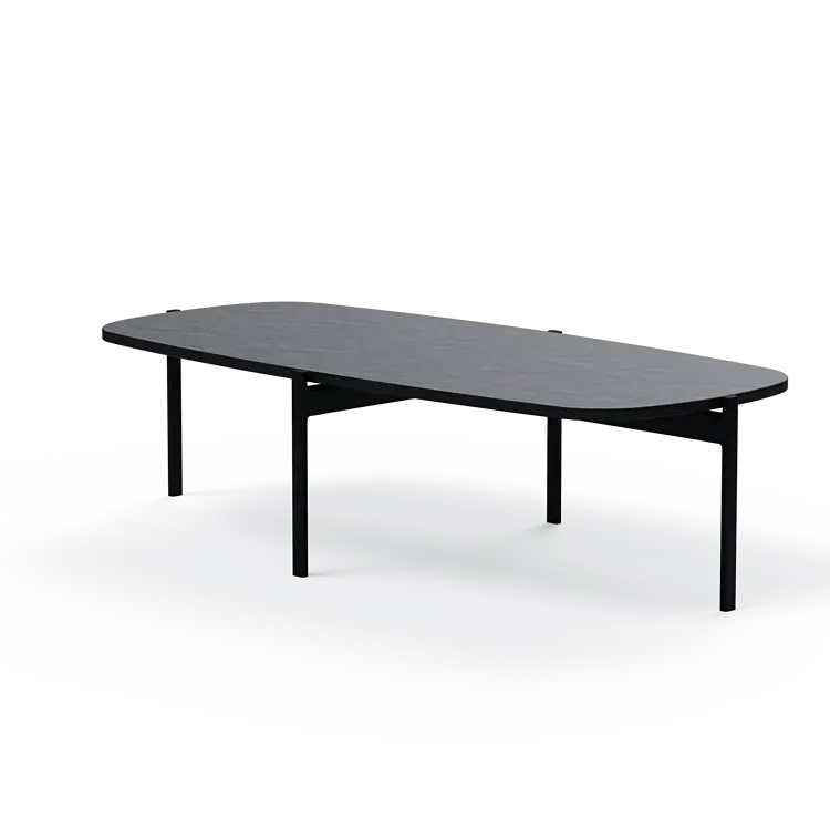 Ashler Couchtisch mit Steinplatte, Bootsförmig