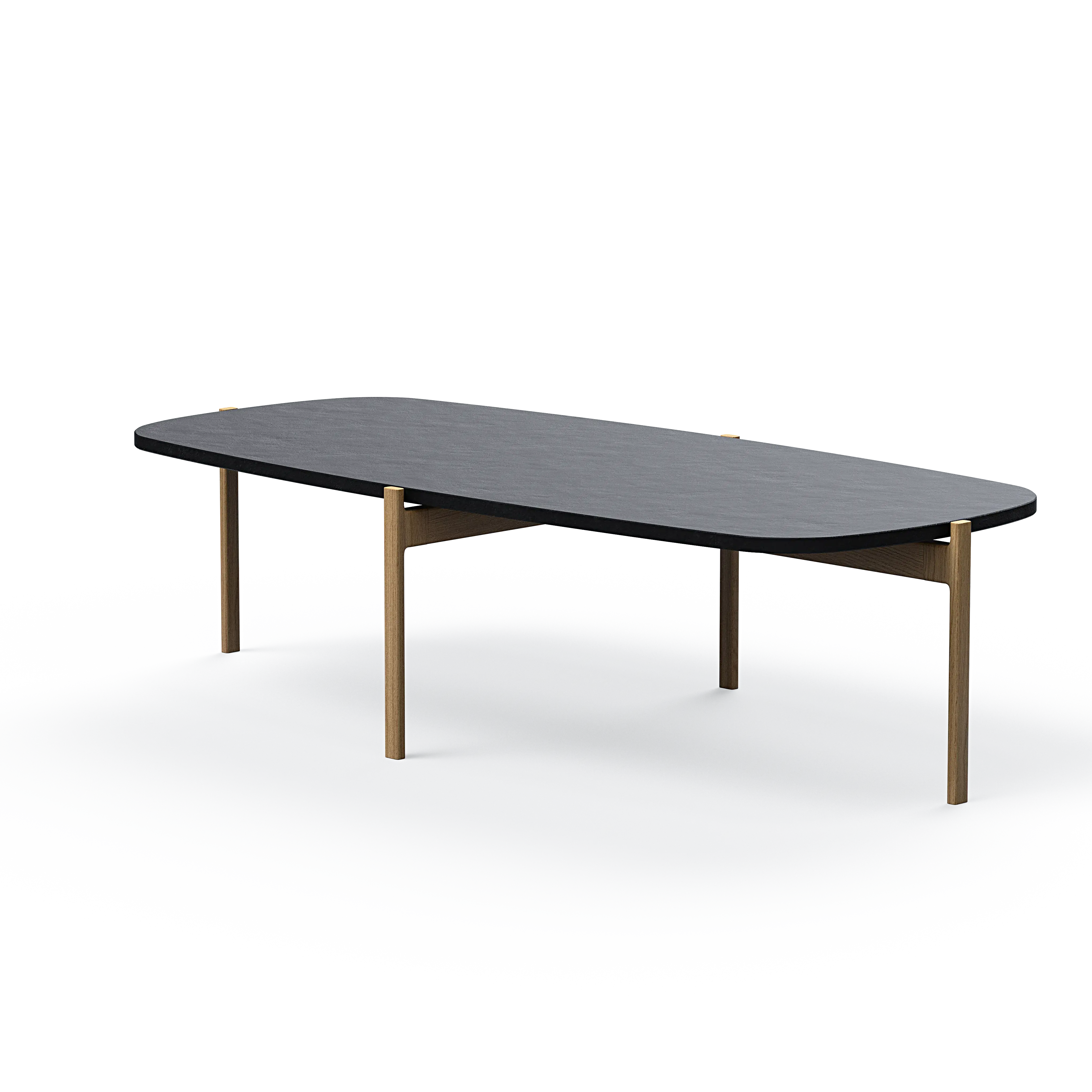 Ashler Couchtisch mit Steinplatte, Bootsförmig