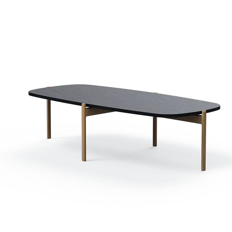 Ashler Couchtisch mit Steinplatte, Bootsförmig