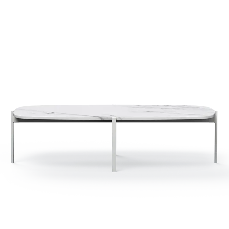 Ashler Couchtisch mit Steinplatte, Bootsförmig