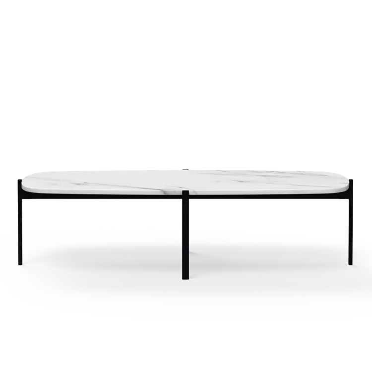 Ashler Couchtisch mit Steinplatte, Bootsförmig