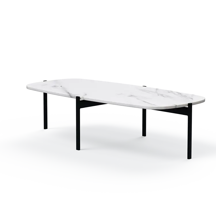 Ashler Couchtisch mit Steinplatte, Bootsförmig