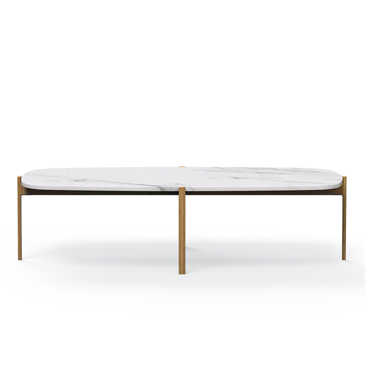 Ashler Couchtisch mit Steinplatte, Bootsförmig