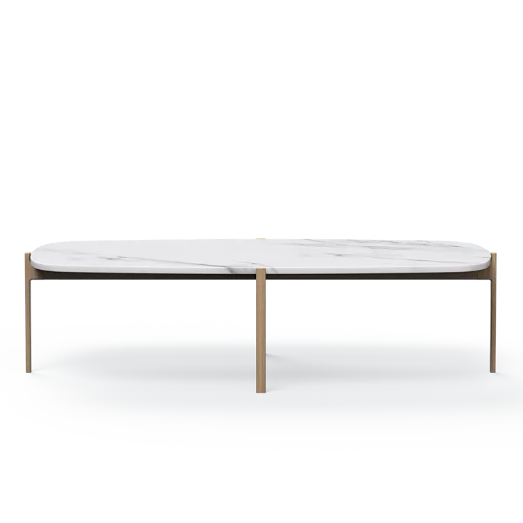 Ashler Couchtisch mit Steinplatte, Bootsförmig